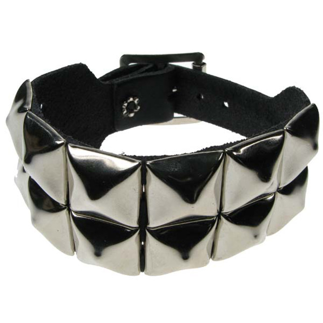 2 Row Pyramid Leather Wristband
